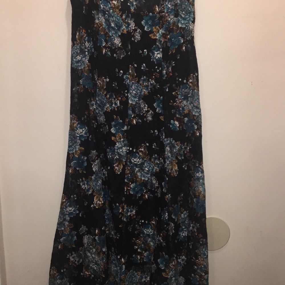 A beautiful long flowery skirt.